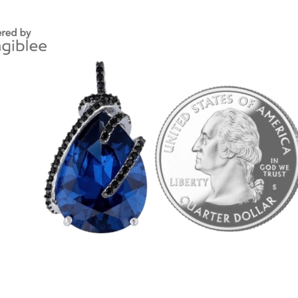 NWT Pear Blue Lab Spinel In Rhodium Sterling Silver Pendant/ Chain 14.62 Ctw - Picture 2 of 5